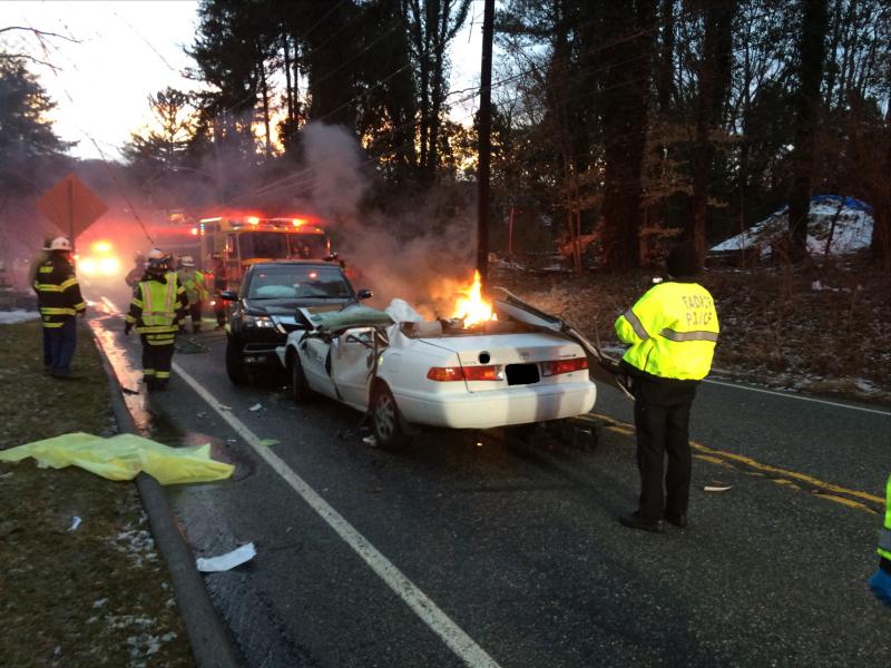 A post rescue view of the accident scene on Sproul Road in Radnor Township.